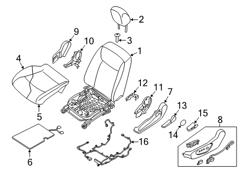 2019 Nissan Leaf Driver Seat Components Holder Assy-Headrest, Free Diagram for 87603-3NK0A