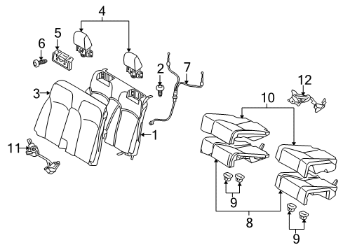 2014 Lexus IS250 Rear Seat Components Cable, Rear Seat Headrest Diagram for 71987-53010