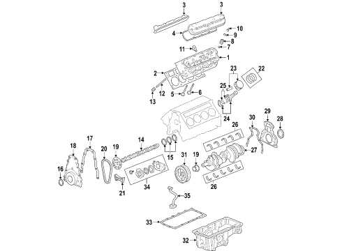 2005 Chevrolet SSR Engine Parts, Mounts, Cylinder Head & Valves, Camshaft & Timing, Oil Pan, Oil Pump, Crankshaft & Bearings, Pistons, Rings & Bearings Mount Asm-Engine (W/Brackets) Diagram for 15255898