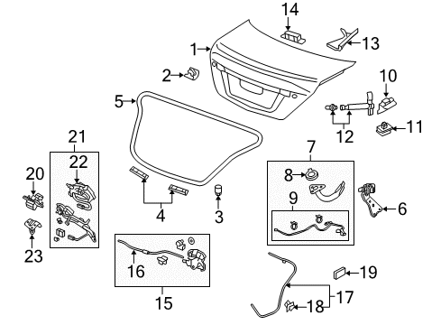 2011 Acura RL Trunk Striker Assembly, Trunk Diagram for 74862-SJA-A01