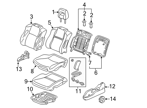 2008 Honda Pilot Front Seat Components Frame, L. FR. Seat Cushion (TS Tech) Diagram for 81536-S84-A13