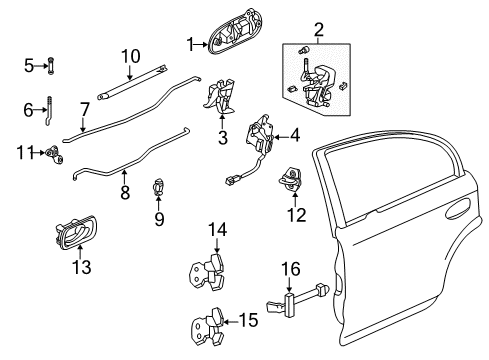 1997 Honda Civic Rear Door Handle Assembly, Left Rear Door (Outer) (Frost White) Diagram for 72680-S01-A01ZD