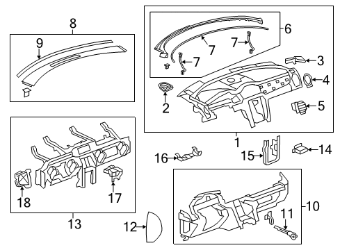 2013 Buick Enclave Cluster & Switches, Instrument Panel Instrument Panel Diagram for 22872053