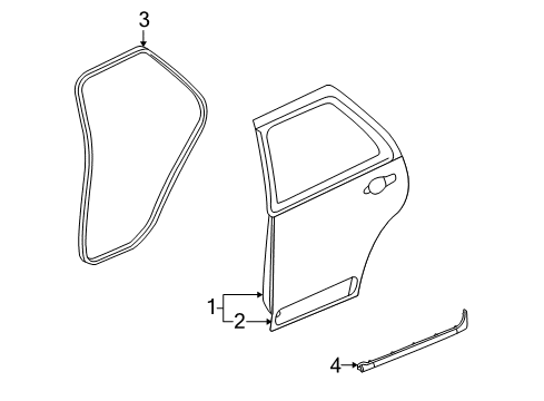 2006 Cadillac SRX Rear Door Weatherstrip Asm-Rear Side Door Lower Auxiliary Diagram for 15907764