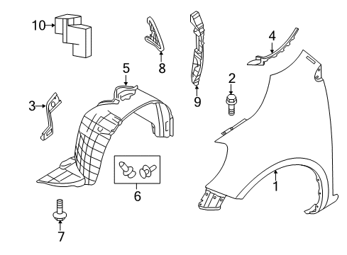 2015 Nissan Versa Fender & Components Bracket Front Diagram for F3161-9KAMA