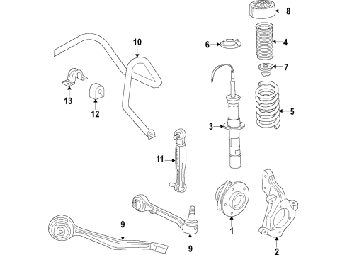 2019 Cadillac CT6 Front Suspension Components, Lower Control Arm, Upper Control Arm, Ride Control, Stabilizer Bar Front Sensor Diagram for 84364927