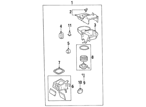 1996 Kia Sephia Blower Motor & Fan Blower Unit-W/C Core Diagram for 0K24361145B
