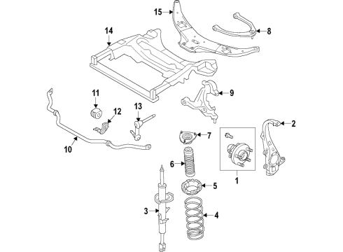 2021 INFINITI Q60 Front Suspension Components, Lower Control Arm, Upper Control Arm, Stabilizer Bar Shock Absorber Kit-Front Diagram for E6110-5CA3A