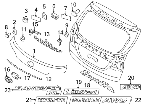 2017 Hyundai Santa Fe Exterior Trim - Lift Gate Clip-Side Garnish Mounting Diagram for 877561F000