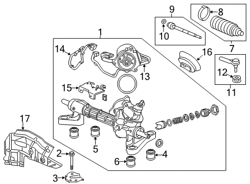 2015 Honda CR-V Steering Column & Wheel, Steering Gear & Linkage End Complete, Tie Rod Diagram for 53540-T1W-A01