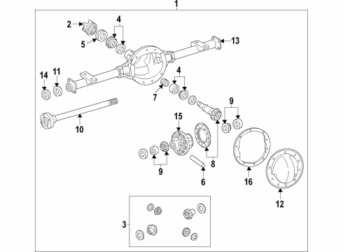 2021 GMC Savana 3500 Rear Axle, Differential, Propeller Shaft Gasket, Rear Axle Housing Cover Diagram for 22943110