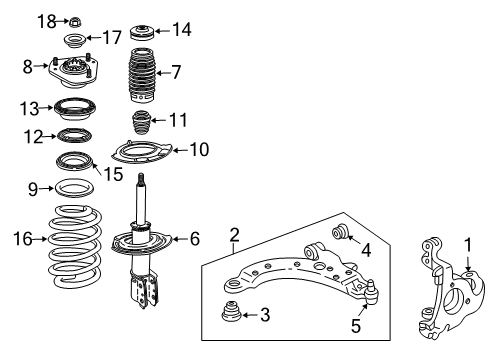 2006 Pontiac Grand Prix Front Suspension Components, Lower Control Arm, Stabilizer Bar Front Suspension Strut Assembly Diagram for 88955410