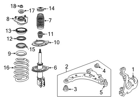 2006 Pontiac Grand Prix Front Suspension Components, Lower Control Arm, Stabilizer Bar Strut Diagram for 15245596