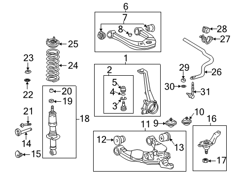 2001 Toyota Tundra Front Suspension Components, Lower Control Arm, Upper Control Arm, Stabilizer Bar Spring Bumper Diagram for 48305-34010