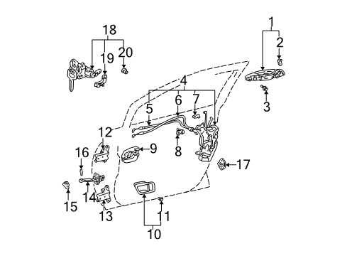 2001 Lexus RX300 Front Door - Lock & Hardware Front Door Outside Handle Assembly, Right Diagram for 69210-48030-A0