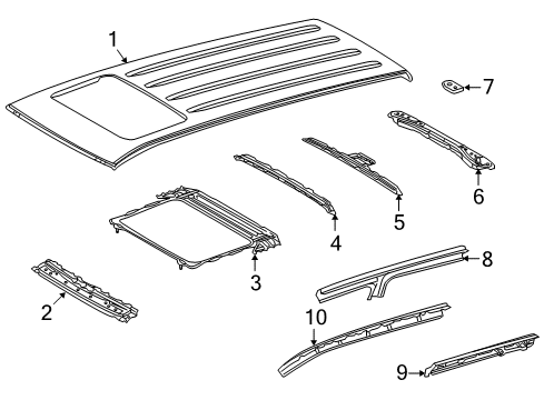 2009 Toyota Land Cruiser Roof & Components Panel, Roof Diagram for 63111-60580