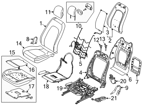 2013 Lincoln MKZ Front Seat Components Headrest Guide Diagram for DU5Z-96610A16-AA