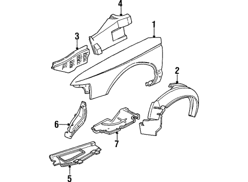 1992 Oldsmobile Cutlass Supreme Fender & Components Liner Asm-Front Fender Diagram for 10282925