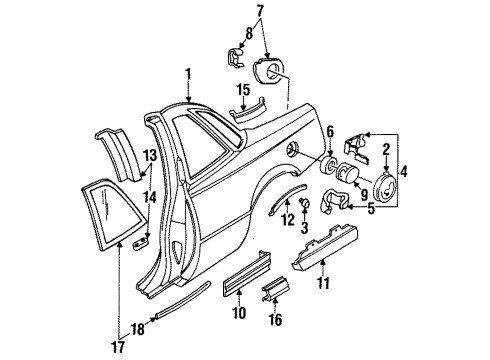 1988 Buick Regal Quarter Panel & Components, Glass, Exterior Trim Hinge Asm-Fuel Tank Filler Door Diagram for 10128170