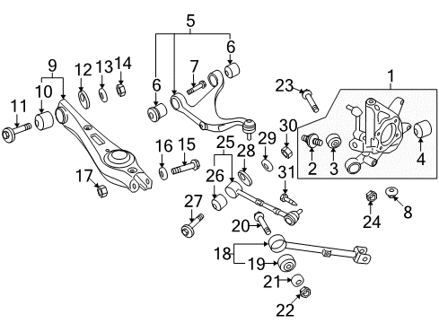 2009 Kia Borrego Rear Suspension Components, Lower Control Arm, Upper Control Arm, Stabilizer Bar Stud-Rear Side ABSORBER Mounting Diagram for 527172J001