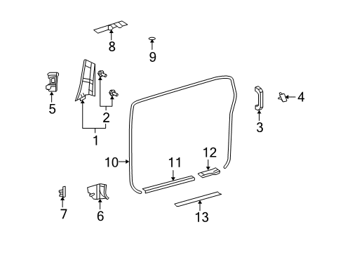 2009 Toyota FJ Cruiser Interior Trim - Pillars, Rocker & Floor Windshield Pillar Trim Diagram for 62211-35100-B0