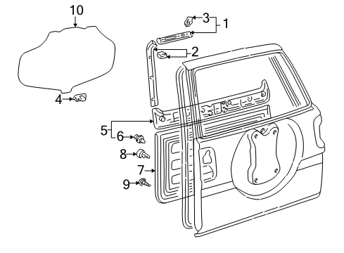 2000 Toyota RAV4 Interior Trim - Back Door Side Cover Clip Diagram for 90467-07121-B2