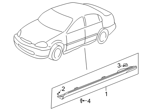 2000 Honda Civic Exterior Trim - Pillars, Rocker & Floor Garnish Assy., L. Side Sill Diagram for 71850-S04-003