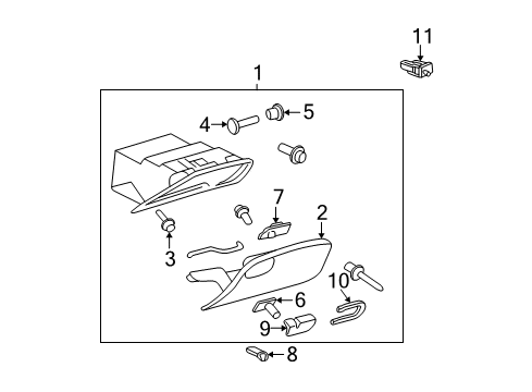 2000 Oldsmobile Alero Glove Box Door Asm, Instrument Panel Compartment *Pewter Diagram for 22612944