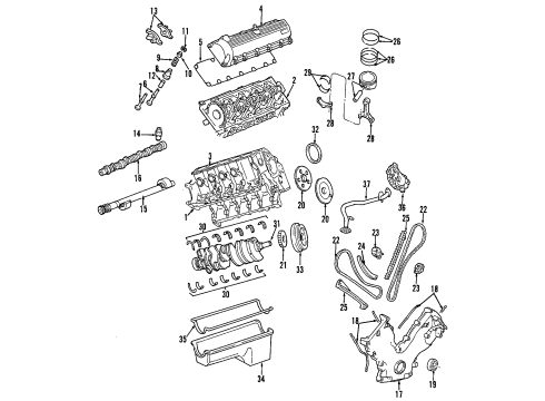 2003 Ford Excursion Engine Parts, Mounts, Cylinder Head & Valves, Camshaft & Timing, Oil Pan, Oil Pump, Balance Shafts, Crankshaft & Bearings, Pistons, Rings & Bearings Valve Cover Diagram for YC3Z-6582-DA