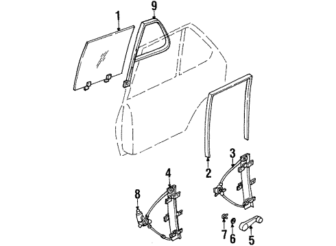 1999 Honda Passport Rear Door Run, Right Rear Door Glass Diagram for 8-97213-263-3