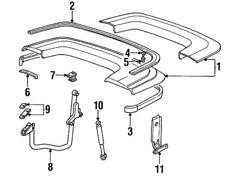1998 BMW M3 Stowage Compartment Folding Top Compartment Lid Diagram for 41638168164