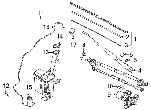 2022 Hyundai Venue Wiper & Washer Components Windshield Wiper Arm Assembly(Passenger) Diagram for 98321-K2000