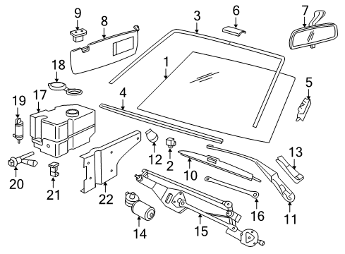 1994 BMW 750iL Windshield Glass, Wiper Components Protection Plate Diagram for 61661382940