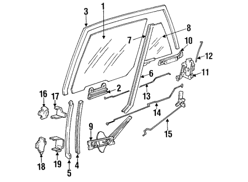 1988 Pontiac Sunbird Rear Door - Glass & Hardware Window Rear Door Man Regulator ASSEMBLY Diagram for 20446084