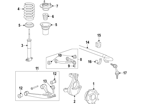 2019 GMC Sierra 1500 Front Suspension Components, Lower Control Arm, Upper Control Arm, Stabilizer Bar Strut Diagram for 84721620