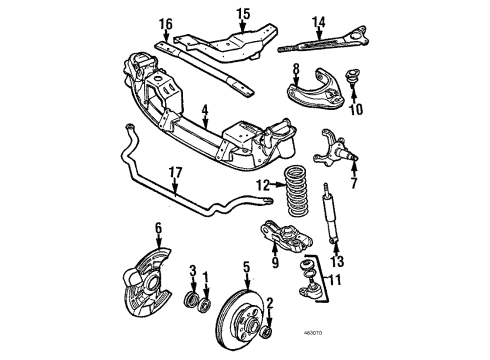1989 Isuzu Impulse Front Suspension Components, Lower Control Arm, Upper Control Arm, Stabilizer Bar Clamp, Stabilizer Diagram for 8-94342-383-0