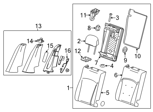 2015 Chevrolet Impala Rear Seat Components Seat Back Assembly Diagram for 23155421