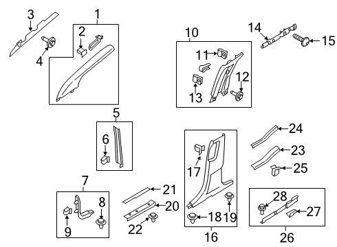 2020 Lincoln Nautilus Interior Trim - Pillars, Rocker & Floor Windshield Pillar Trim Diagram for FA1Z-5803599-BP