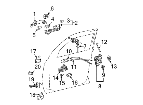 2007 Lexus RX350 Front Door Door Outside Handle Assembly Diagram for 69211-AE020-A2