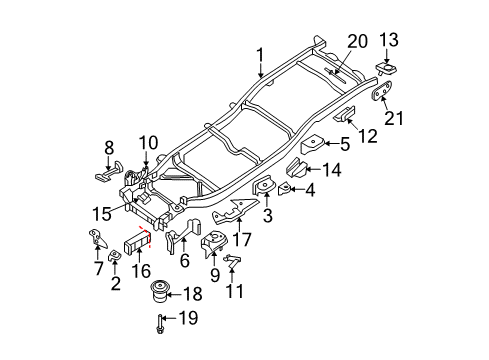 2011 Nissan Frontier Frame & Components Bracket-Front Brake Hose LH Diagram for 50911-EA030
