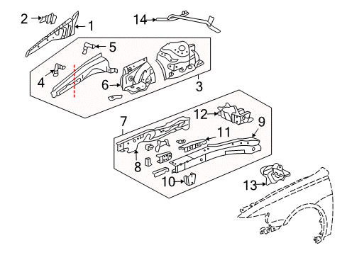 2006 Acura TSX Structural Components & Rails Wheelhouse, Left Front Diagram for 60711-SEA-E00ZZ