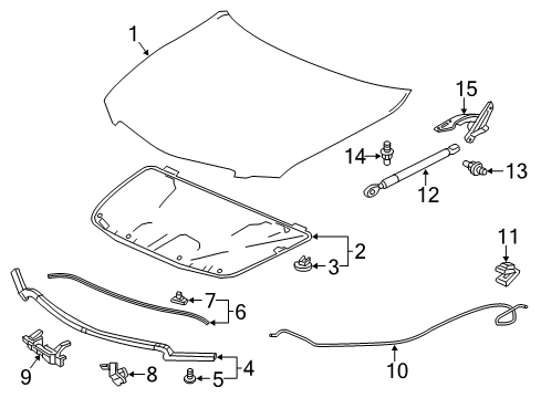 2014 Acura RLX Hood & Components Wire Assembly, Hood Diagram for 74130-TY2-A01