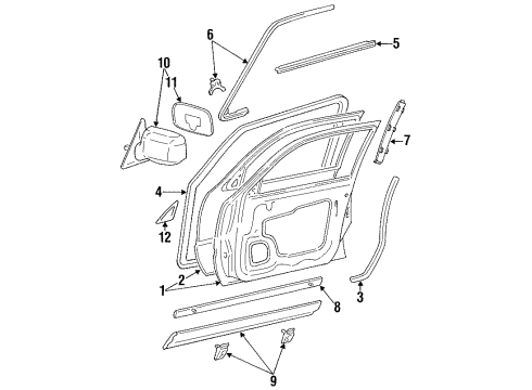 1994 Toyota Camry Front Door & Components, Outside Mirrors, Exterior Trim Moulding Sub-Assy, Front Door, Outside RH Diagram for 75071-32020