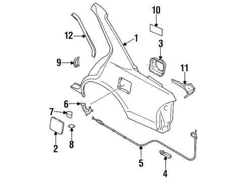 1993 Nissan Maxima Quarter Panel & Components, Exterior Trim Base-Filler Lid Diagram for 78120-96E00