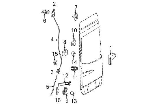 2008 Dodge Sprinter 2500 Rear Door Rear Door Hinge Lower Left Diagram for 68006453AA