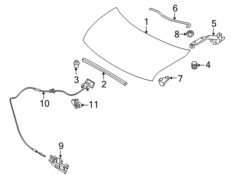 2012 Nissan Cube Hood & Components Cable Hood Lock Diagram for 65621-1FC0B