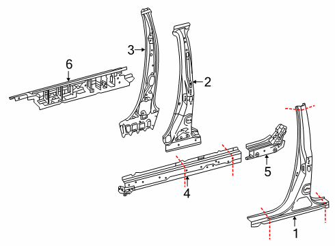 2018 Lexus RX350L Center Pillar & Rocker Pillar Sub-Assembly, Center Diagram for 61308-0E070