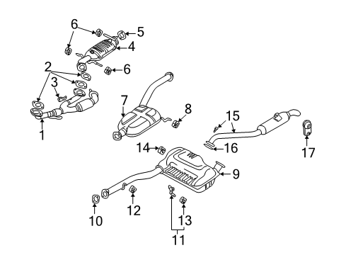 2005 Kia Sedona Exhaust Components Catalyst Case Assembly, Left Diagram for 28530-39675