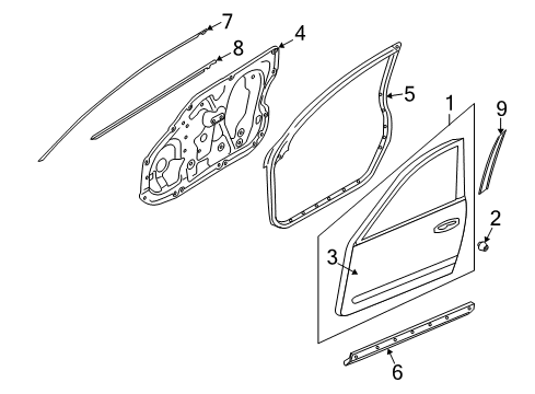 2009 Infiniti G37 Front Door & Components, Exterior Trim Moulding Assy-Front Door Outside, RH Diagram for 80820-JK00E