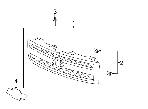 2014 Chevrolet Silverado 3500 HD Grille & Components Grille Assembly Diagram for 20966058